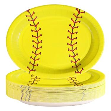 Imagem de Greencian 50 peças de decorações de festa de softball, 25,4 cm x 30,5 cm, pratos ovais esportivos, grandes, resistentes, utensílios de mesa descartáveis para meninas, esportes, decorações de festa de