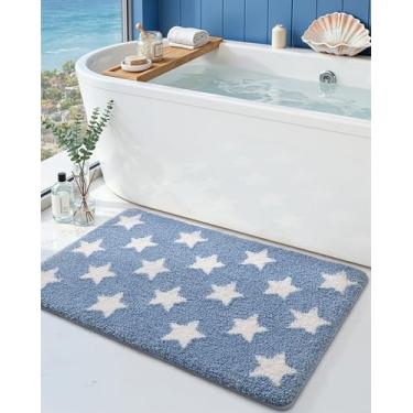 Imagem de DEXI Tapete de banheiro Star, 61 x 91 cm, antiderrapante, lavável, absorvente, tapete de microfibra ultra macio, secagem rápida para chuveiro, banheira, pia, azul claro