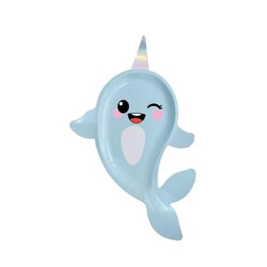 Imagem de AnyDesign Pratos de papel de baleia pratos descartáveis azul narval oceano prato decorativo para férias de verão chá de bebê aniversário sob o mar suprimentos de festa, 40 peças