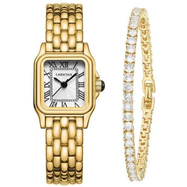 Imagem de Relógio feminino CHEETAH com mostrador romano vintage dourado, conjunt