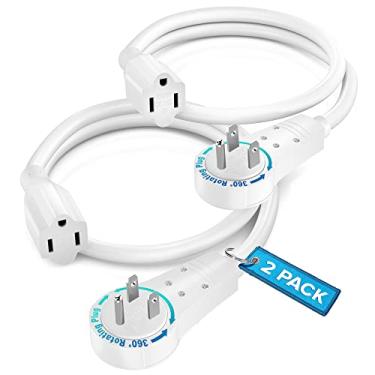 Imagem de Maximm Extension Cord 1 Foot White (2 Pack) Flat Plug, 360° Rotating Short Power Cord Single Outlet, Indoor 16 Gauge 3 Prong Grounded Wire UL Certified