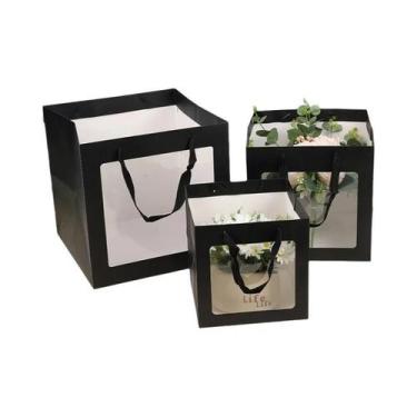 Imagem de Bolsa Tote Floral Portátil Dobrável Com Janela Transparente Caixa De P