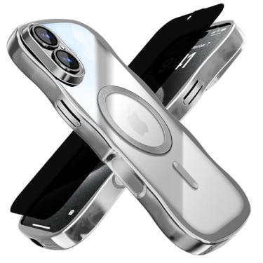 Imagem de Misscase Capa para iPhone 16 com protetor de tela de privacidade, compatível com MagSafe, linda moldura ondulada antiarranhões com protetor de lente de câmera, capa brilhante para iPhone 16 de 6,1