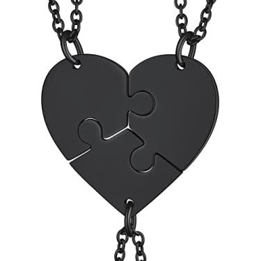 Imagem de ChainsHouse Colar de Amizade Quebra-Cabeças Colar BFF de Aço Inoxidável, 2/3/4/5/6/7/8 pçs Personalizado Combinando Pingente de Coração Colares de Amizade para Mulheres e Homens, Caixa de Presente, 3pcs, Metal, Zircônia cúbica