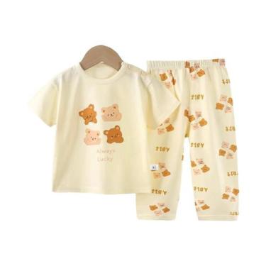 Imagem de Conjunto de pijamas de bebê de verão de algodão de manga curta infanti