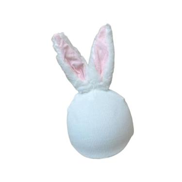 Imagem de Baoblaze Capa para capacete de esqui, gorro de tricô com orelhas de animais, ideal para snowboard, Orelhas Compridas Brancas