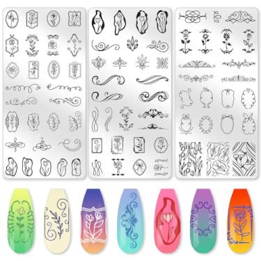 Imagem de beinkmake Conjunto de 3 peças de placas de estampagem de unhas de tulipa com molduras geométricas, irregulares, modelos de carimbos de unha de aço, unhas de silicone transparente com estampador