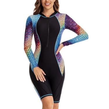 Imagem de HISETPFDE Maiô feminino de manga comprida Rash Guard FPS 50+ para natação, 618072 Cor, GG