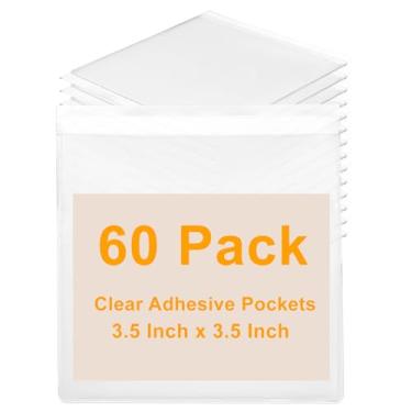 Imagem de Kyuionty 60 bolsos adesivos transparentes, suporte de etiquetas quadradas para caixas de armazenamento e biblioteca, adesivos autoadesivos para organização