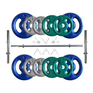 Imagem de Kit Anilhas Emborrachadas 40 Kg + Barras com Presilhas - BOX INGÁ