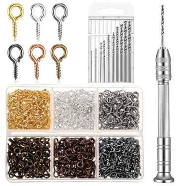 Imagem de Conjunto de brocas manuais para artesanato em resina, kit de fabricação de joias de torno de pino, broca manual com 600 peças de ganchos pequenos e 10 brocas de tamanhos diferentes, ferramenta de