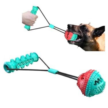 Imagem de Bola para cães com corda – Brinquedo de mastigar TPR durável para rebocar, buscar e limpar dentários – Brinquedo interativo de distribuição de petiscos para cães pequenos, médios e grandes