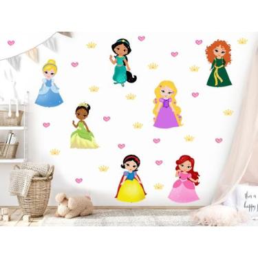 Imagem de adesivo de parede princesas cute baby coroas e corações decoração quar