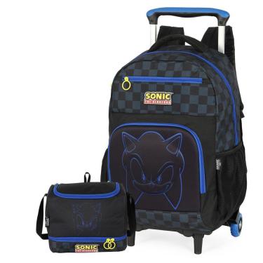Imagem de Mochila De costas Carrinho Rodinha Sonic + Lancheira Térmica Transversal Sonic-Masculino