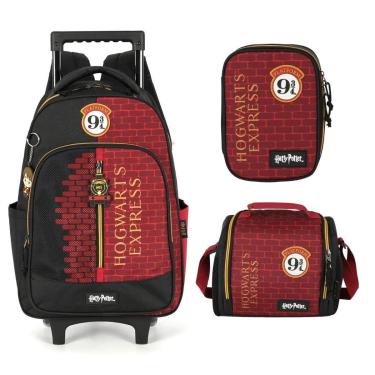 Imagem de Kit Mochila De Rodinha Lancheira Estojo Escolar Harry Potter-Unissex