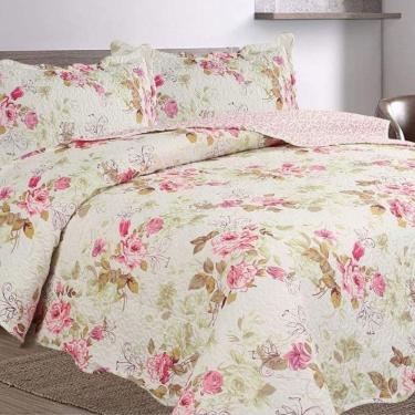 Imagem de Kit Cobre Leito Colcha Mix King Estampado Dupla Face Floral 3 Peças - Mariela