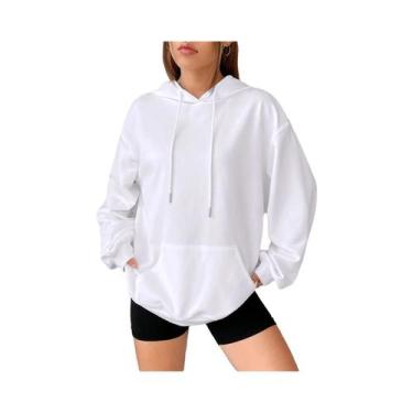 Imagem de Moletom Feminino De Cor Sólida Com Capuz E Bolsos, Casual, Streetwear,