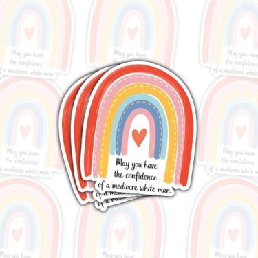 Imagem de 3 peças de adesivos May You Have The Confidence of A Mediocre White Man, Decalques de vinil engraçados com citação feminista arco-íris para laptop, garrafa de água, caderno, carro, presente para