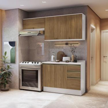 Imagem de Armário De Cozinha Compacta 3 Gavetas 100% Mdf 200cm Branco/nogueira Celeste Kappesberg