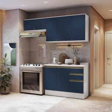 Imagem de Armário De Cozinha Compacta 3 Gavetas 100% Mdf 200cm Branco/azul Profundo Celeste Kappesberg