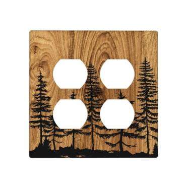 Imagem de Capa de tomada dupla com estampa de grão de madeira rústica de pinheiro marrom para 2 receptáculos de gangues placa de parede decorativa country placas de interruptor de luz elétrica acessórios de