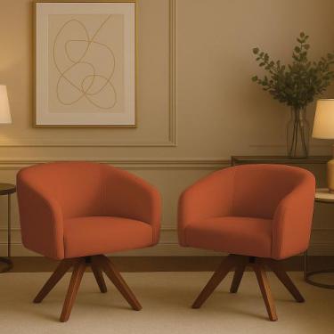 Imagem de Poltrona Sala Base Giratória Madeira Kit 2 Arielle Bouclê D03 - D'Ross