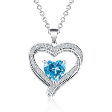 Imagem de JULLJUS Colar de prata com pedra do mês de nascimento para mulheres, colares com pingente de amor, pedra de nascimento de zircônia cúbica, presentes de aniversário para namorada, esposa, mãe, filha