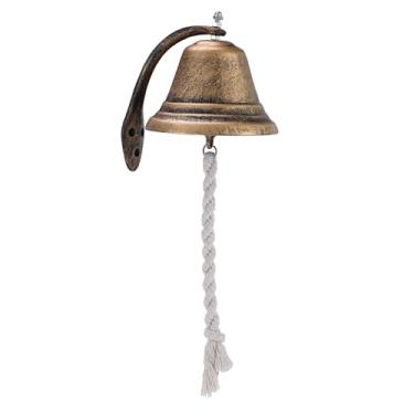 Imagem de Homelavie Sino de jantar suspenso com suporte ao ar livre, campainha de ferro fundido vintage de 11,4 cm, sino para porta, escola, bar, igreja, navios, jardim e fazenda, acessórios para brincar de