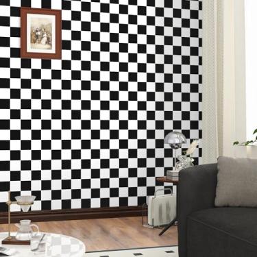 Imagem de EPPKILY Papel de parede quadriculado descasque e cole papel de contato preto e branco papel de parede xadrez para quarto banheiro parede de destaque 15,7" × 78,18 cm papel de contato autoadesivo para