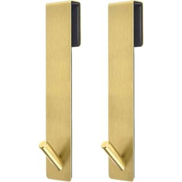 Imagem de Qimucz Ganchos de porta de chuveiro estendidos sobre porta de banheiro de vidro sem moldura, suporte de toalha de aço inoxidável, ganchos resistentes para roupão, toalha escovada, pacote com 2