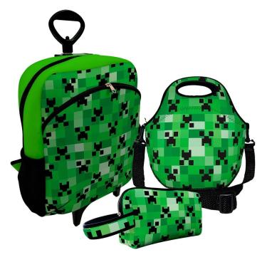 Imagem de Kit Escolar Mochila de Rodinha + Lancheira + Necessaire Plus – ISOPRENE – Creeper Mine-Unissex