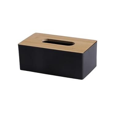 Imagem de Suporte de caixa de lenços caixa de lenços de papel caixa de papel caixa de armazenamento de hotel de madeira decoração de mesa de casa capa de caixa de lenços faciais (preto)