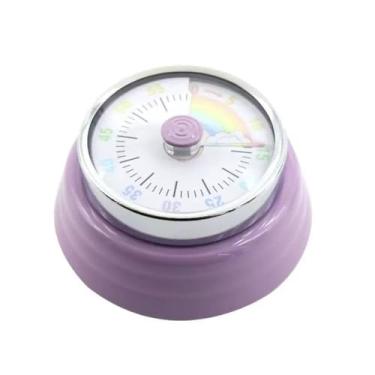 Imagem de Cronômetro De Cozinha Imã Lembrete Mecânico De Aço Inoxidável Contagem Regressiva Casa Analógico(Roxa)