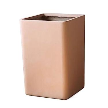 Imagem de KEG801302 Vaso de flores, retangular, grande, imitação de cimento, alto modelo, vaso de flores de piso, cor sólida, fundo simples com orifícios de drenagem (marrom, grande)