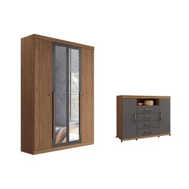 Imagem de Guarda Roupa +cã´moda Qc314 Jatobá/grafite - Santos Andirá