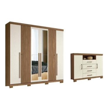 Imagem de Guarda Roupa +cômoda 2 Peças Qc347 Jatoba/areia - Santos Andirá