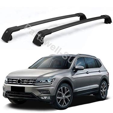 Imagem de YiXi-Partswell 2 peças de rack de teto travável barras transversais bagageiro alumínio adequado para Volkswagen VW Tiguan 2017-2020 - preto