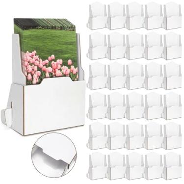 Imagem de Yarlung Pacote com 30 porta-folhetos de papelão, suporte de panfleto ondulado de 10 x 15 cm, suporte de exibição de folheto de papel literário para menus, marcadores, livretos, diários, branco
