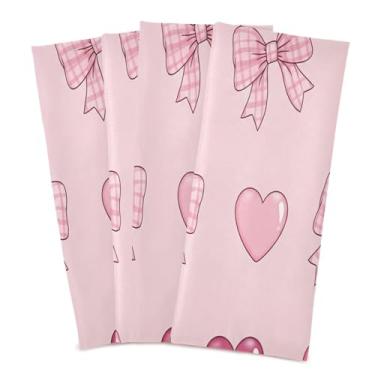 Imagem de Wassud Kawaii Hearts Bows Toalhas de prato de cozinha pacote com 4 panos de prato macios com laço para pendurar toalha de mão de secagem rápida super absorvente toalhas de chá de mesa decorativas 71 x