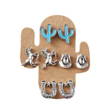 Imagem de Brincos femininos boêmios de caubói ocidentais bonitos chapéu de cowboy turquesa brincos de festa de concerto country joias, Zinco, Sem pedra preciosa
