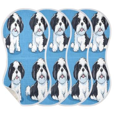 Imagem de STAYTOP 4 peças de panos fofos para arrotos de cachorro Shih Tzu - panos para arrotar para bebês meninos meninas e toalha para recém-nascidos, panos grandes absorventes para arrotar
