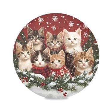 Imagem de STAYTOP Adoráveis gatinhos em traje de Natal jogo americano redondo 6 peças, tapetes de mesa antiderrapantes fáceis de limpar para decoração de mesa de festa de churrasco em casa