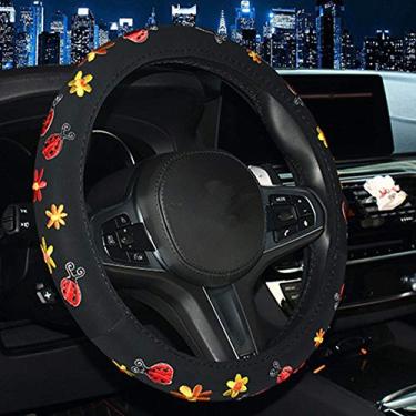 Imagem de Evevik Capa de volante automotivo com padrão de bordado, couro macio elegante, antiderrapante, quente no inverno, fresco no verão, série de carro elegante universal de 38 cm para meninas, mulheres