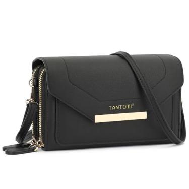 Imagem de TANTOMI Bolsas transversais pequenas para mulheres, bolsas de ombro femininas de couro, carteira com alça ajustável, Preto