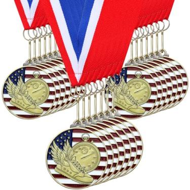Imagem de Cunno 20 medalhas de prêmio patriótico de atletismo a granel Medalhão de Atletas de Ouro de 5 cm com fitas de pescoço Troféu de Metal Prêmio Presente para Torneios Competições Festa