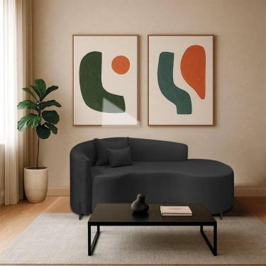 Imagem de Divã Recamier Curvo Sala De Estar Recepção Inglaterra 200cm Pés Metal Preto Lado Direito Bouclé Cor Preto