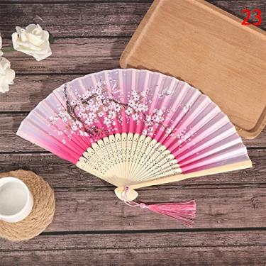 Imagem de Ventilador de mão dobrável para, ventiladores dobráveis, 1 peça retro chinês japonês seda ventilador dobrável ornamentos decoração de casa pintura floral fãs de mão ventilador decorativo festa dança