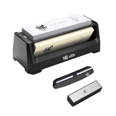 Imagem de MITSUMOTO SAKARI Pedra de amolar de faca japonesa de 3 lados, gramatura 240/1000/6000, amolador profissional com base antiderrapante