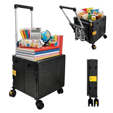 Imagem de CLFCZYCXD Carrinho de rodinhas com rodas para professores, portátil, resistente, dobrável, alça de bagagem, carrinho de plástico com tampa para jardinagem, compras, acampamento, mercearia, escritório