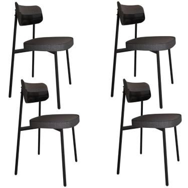 Imagem de Kit 04 Cadeiras Estofada Para Sala de Jantar Astrid Preto C01 Linho Preto Courino Preto - Lyam Decor